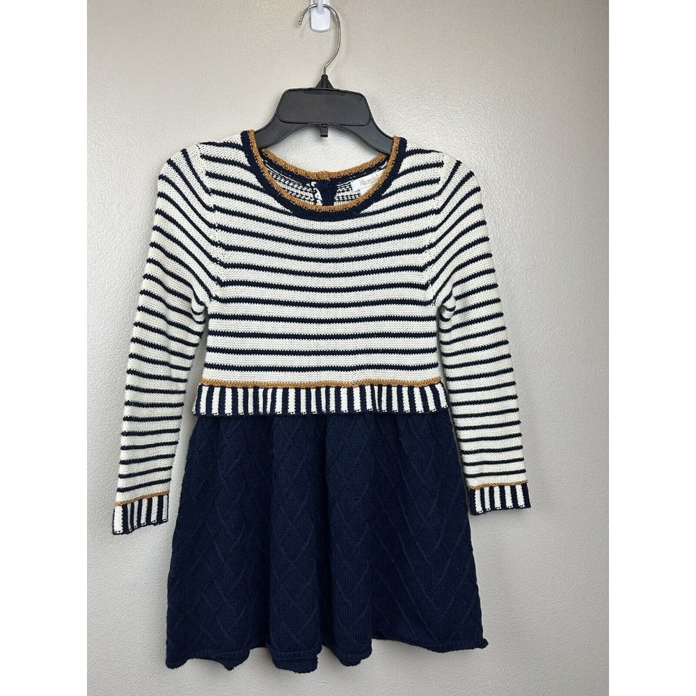 Lilly Wicket Sweater Dress 4T Navy White Stripes Yellow Metallic Thred Hong Kong